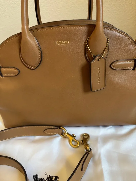 Coach Empire Carryall 28 Leather Tan Crossbody Satchel - Picture 2 of 6